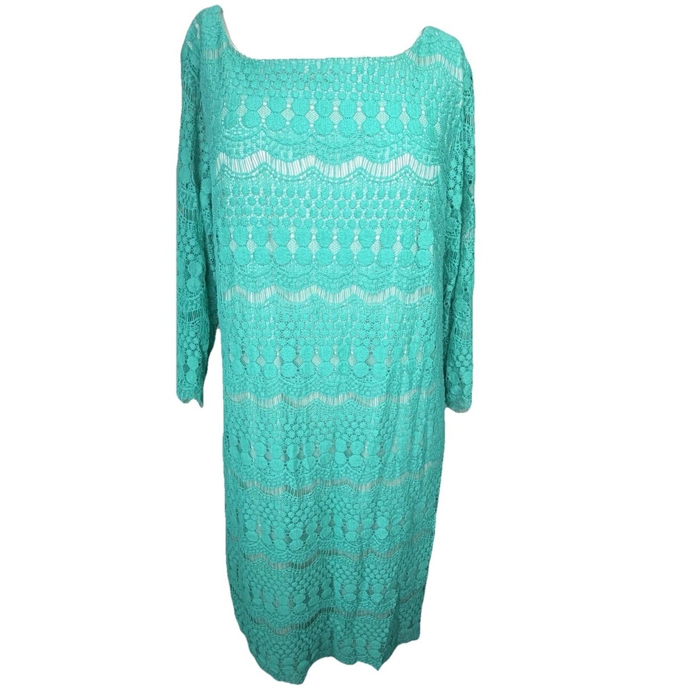 Jessica Howard‎ 16W Turquoise Lace Overlay Dress Plus Size Wedding Guest